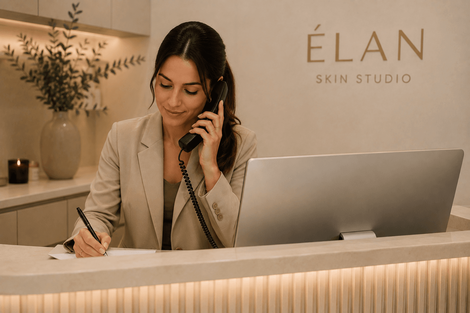 De ontvangstruimte van ÉLAN Skin Studio in Amersfoort.